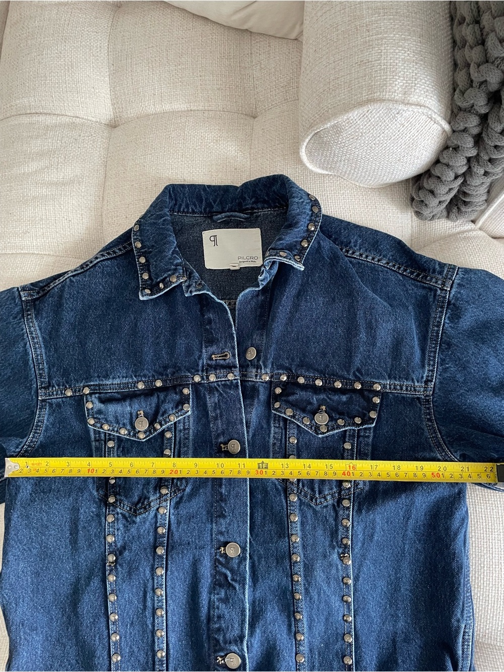 Pilcro The Weston Denim Boyfriend Jacket Studded Medium Dark Wash *Imperfect* - Picture 9 of 11